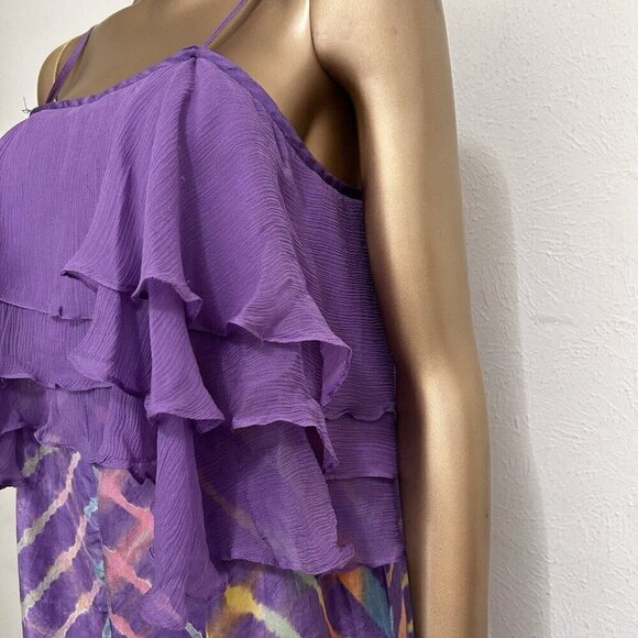 Calypso St Barth 100% Silk Purple Sleeveless Tie Dye Maxi Dress Ruffle Top Sz S - Picture 13 of 13